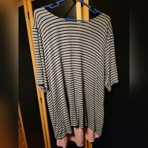 3X Striped Gray and Black Long Sleeve Top
